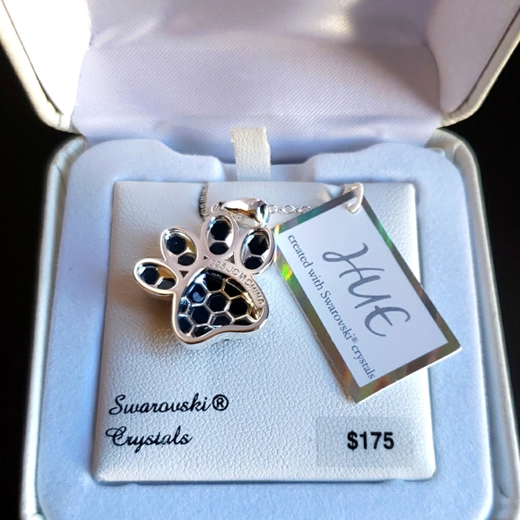 💥 Sterling Silver Crystal Paw Print Pendant Necklace - Picture 2 of 5